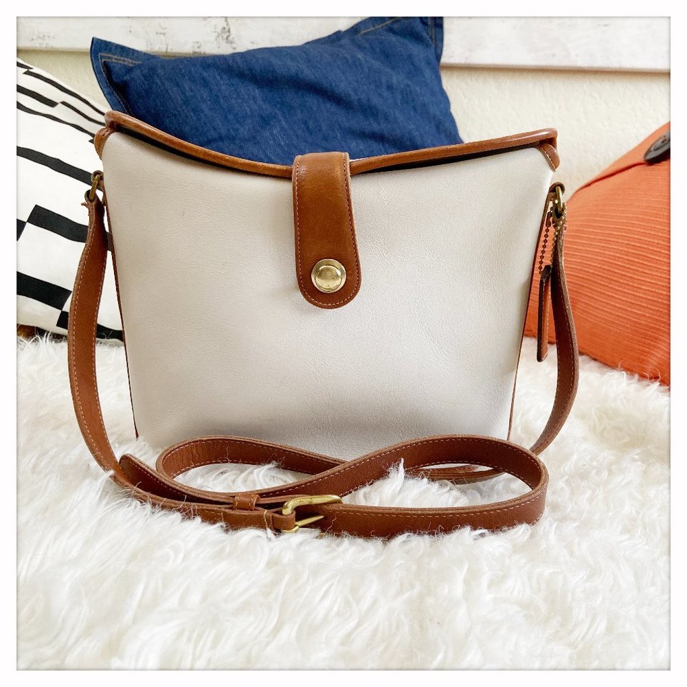 COACH VINTAGE WHITE BROWN/TAN SPECTATOR NOTTINGHAM BINOCULAR BAG USA RARE 1980'S